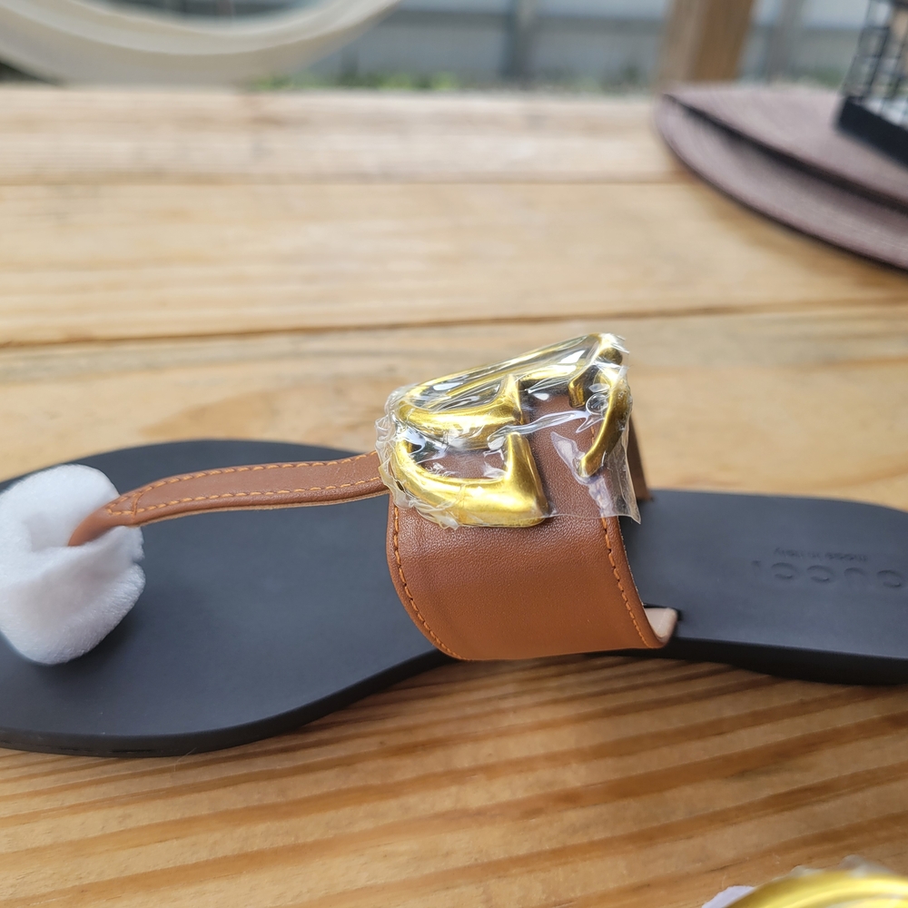 Gucci Brown and Gold Sandals